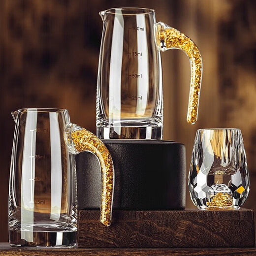 FANKAQI high-end diamond white wine glass wine dispenser white wine glass set liquor cup one cup household wine distribution 1 pot 6 cups straight gold foil gift box