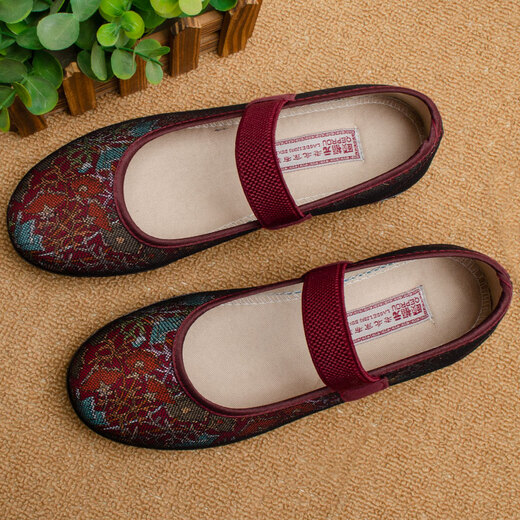 Yifu-Älteste Peking Stoffschuhe für Frauen Frühlingsstil im mittleren Alter und ältere Mütter Schuhe weicher Sohle nicht rutscher alter Männerschuhe atmungsaktive Oma Single Schuhe rot 2105 37