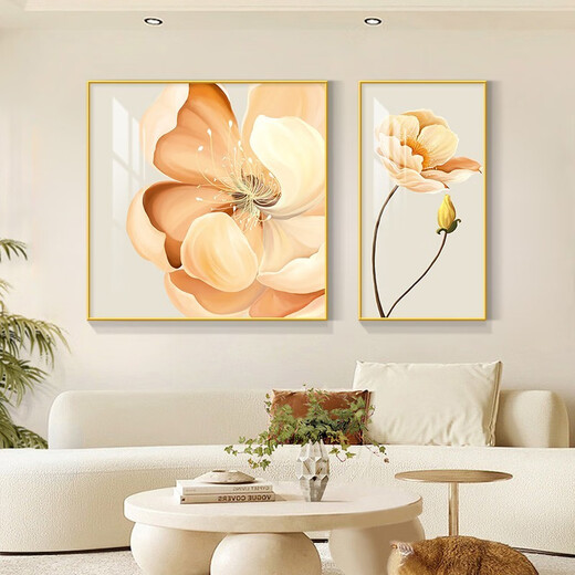 Pintura de pared de dormitorio de flores simple comúnmente escrita Moderia de flores SOMBRES COOL CALINGO Sala de estar Mural dormitorio principal Pintura colgante K12119 80*80 + 40*80 Película de tela + PS Marco