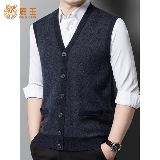 KING DEER Ordos Cashmere Vest Men's Cardigan Autumn and Winter V-neck Casual Sweater Middle-aged and Elderly Dads Waistcoat Zhongka M 160105