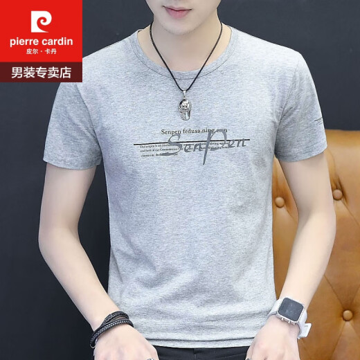 Pierre Cardin T-Shirt Herren kurzärmelig 2024 New Herren Ice Silk Top Sommer T-Shirt reines Baumwoll halbärmelig T-Blut Hals Q655 Pink 2xl 140-155jin [Jin entspricht 0,5 kg]