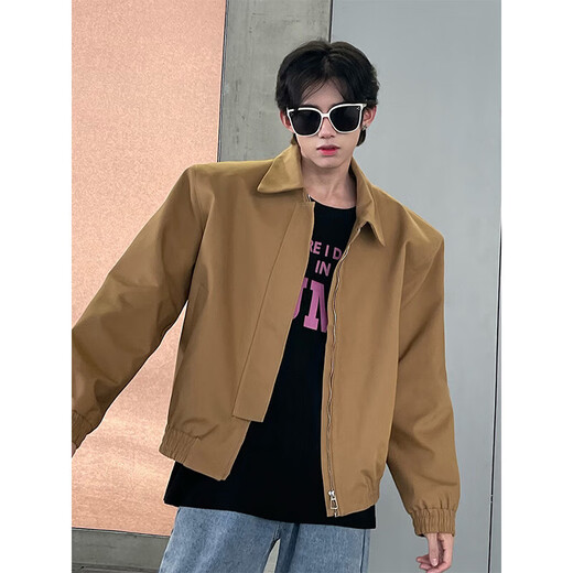 Digada Khaki Jacket à épaule courte pour hommes et femmes printemps et automne Nouveau revers rétro américain mince veste à tendance décontractée Qyrj-9905 Kaki L