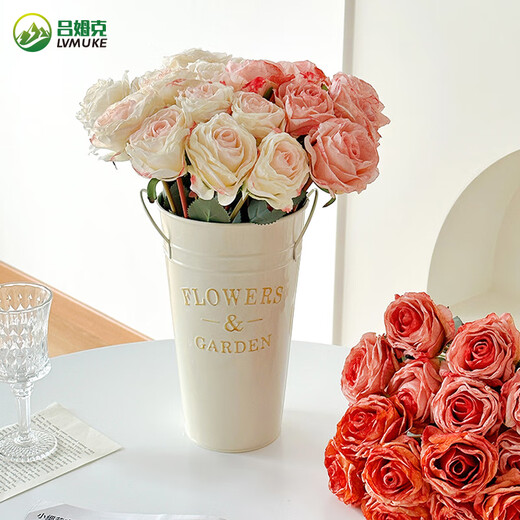 Rümke wake-up flower bucket flower bucket for home flower shop special large simulated flower vase flower pot beige iron bucket 35cm6705