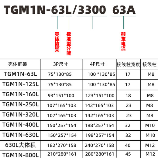 天正电气TENGENTGM1N 塑壳断路器总闸开关100A12250A400A63 TGM1N-400L/3300350A