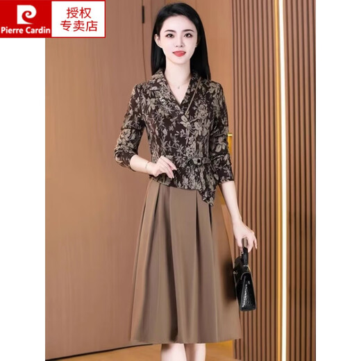 Pierre Cardin Langarmed Kleid für Frauen Herbst 2024 Mutter Noble Lady Anzug Rock Marine Blau 6630 3xl [120-135jin [Jin gleich 0,5 kg]]]