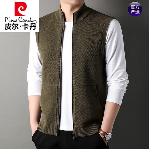 Pierre Cardin wool vest men's wool sweater vest autumn and winter zipper stand collar sleeveless cardigan sweater medium gray 175