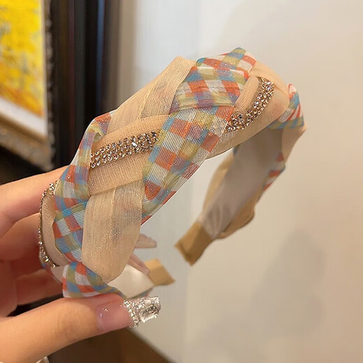 Merou temperament mesh headband with diamonds, trendy and fashionable twist headband, wide-brimmed going out hairpin headband, mesh headband L0120B