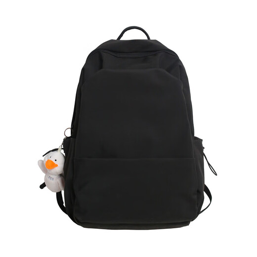 Double Star Schoolbag Junior High School Female Backpack High School College Student Backpack Male Large Capacity Leisure Travel Sports Waterproof Black with Duck Pendant