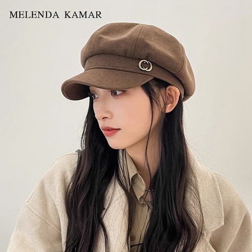 MELENDA KAMAR贝雷帽子女秋冬季八角帽复古显脸小画家帽轻奢新年礼物送女生礼盒 咖色