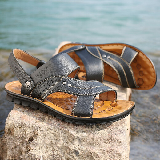 
Yichi sandals men's beach shoes men's father's shoes middle-aged and elderly sandals men's shoes two-wear shoes men EC12129 black 46