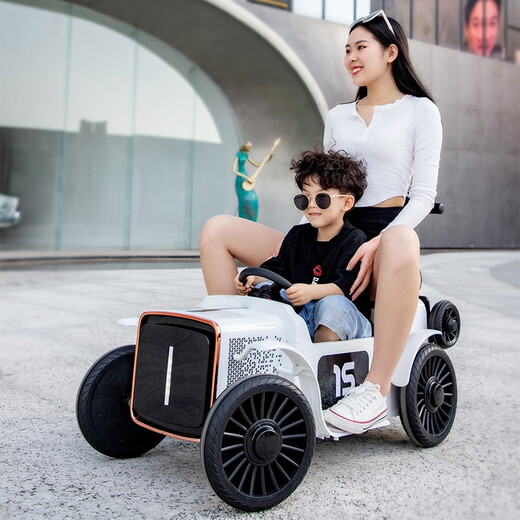 Bei Duoqi parent-child car children's electric car four-wheel car can sit in adults' remote control swing male and female children's baby toy stroller flagship red + large battery + remote control leather seat