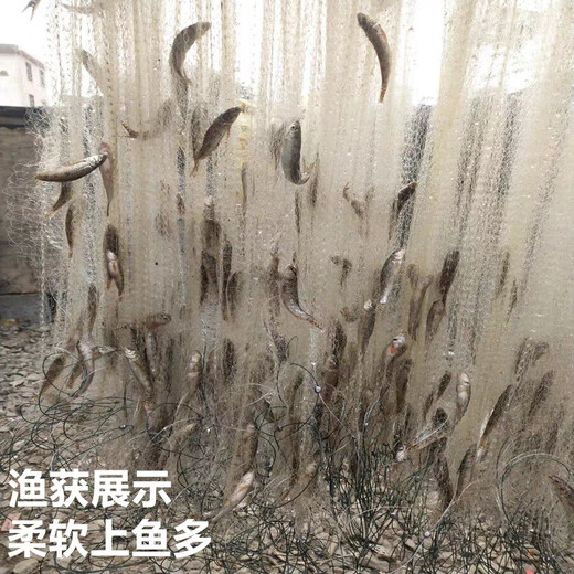 Guangtai small fishing net encrypted outer net three-layer dipped white meal bar net horse mouth floating net sunken net sticky fish net hanging sub fishing wire net three-layer sunken net 5 meters high 1.5 fingers 100 meters long