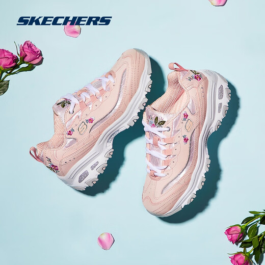 Skechers outlets dad shoes women's shoes classic black and white panda shoes personalized snake-print thick-soled sneakers 11979-white/silver/WSL 35