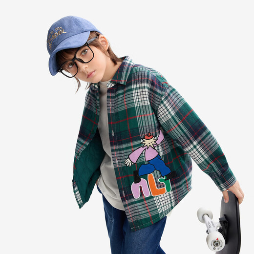 Maqidun (MQD) MQD children's clothing boys' quilted plaid shirt winter clothing children's thickened warm plaid shirt jacket Green Plaid 110