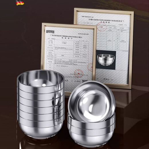 Venus 304 stainless steel bowl double-layer insulated bowl anti-scalding soup bowl large instant noodle bowl children and adults anti-fall rice bowl 14cm