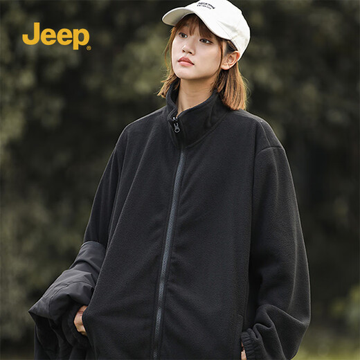 Jeep (JEEP) assault jacket for men and women, three-in-one two-piece set, warm, windproof and velvet jacket, Phantom Black L