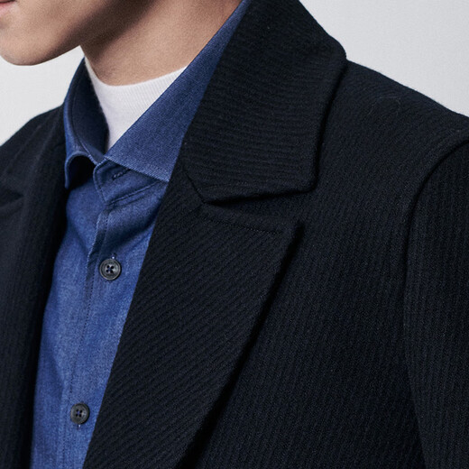Annonce Bird Mabel Men's Winter Men's Business Fashion Twill Couleur pure Exquise Laine courte grande revers Coat Men Men's Twilight Blue 48 (175/96)