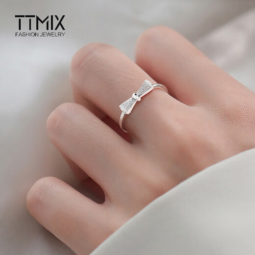 TTMIX platinum bow ring for women PT950 plain ring adjustable platinum wedding ring for girlfriend 1.7-1.9g
