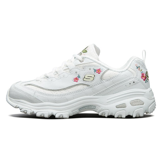 Skecher white dad shoes women's summer white shoes couple's flagship panda shoes outdoor casual sneakers women [flower style] 11977-WHT 35