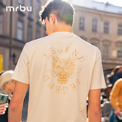Mr. BU BU Mode gedruckt pure Baumwoll-T-Shirt 2025 Frühlings- und Sommer-Runde Nacken Kurzarm einfach und vielseitig GT15253 Yami Apricot M (170)