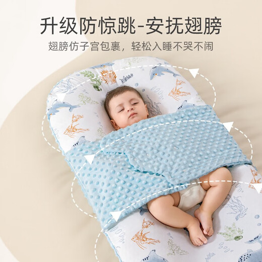 Betis crib mid-bed anti-jump baby bed removable and portable newborn bed removable and washable sleep aid 0-3 years old Cute rabbit travels shaping + slope pillow