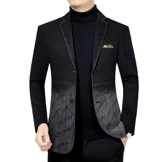 Playboy Men's Denim Suit Jacket 24 Spring and Autumn Middle-aged Casual Versatile Fashion Slim Suit Denim Black 175/L (Suitable for 115-130 Jin Jin equals 0.5 kg)