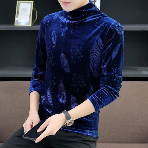 ZHIDOUDOU金丝绒男士长袖T恤秋冬季半高领打底衫潮流帅气潮保暖加绒加厚潮 691燕子咖色 10XL m 90-105斤左右