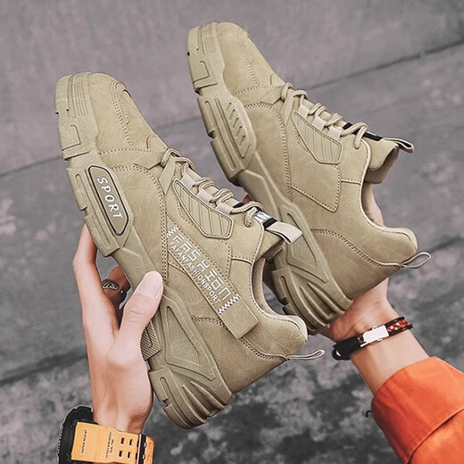 Qiaoyi Frühlings- und Herbstarbeitsschuhe Arbeiten Sport und Freizeit 2025 Neue Herren wasserdichte, rutschfeste, kräftige resistente Martin Trendy Shoes Khaki (Größe 41)