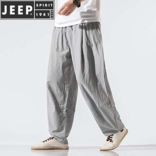 JEEP SPIRIT2023春夏季新款棉麻男装休闲灯笼裤中国风亚麻布居士服禅意长裤子 藏青色(930) XL 【参考体重135-150斤】