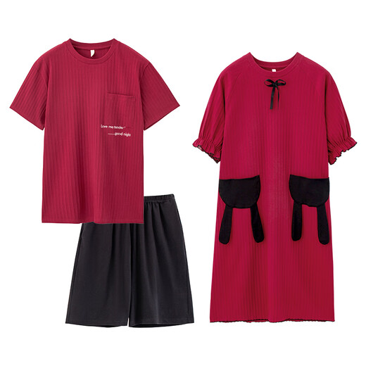Songyan Pajamas Женская ночная рубашка Pure Cotton Summer Summer-рукавы с пижамами паджам набор весны и осенняя домашняя одежда могут носить мужчинами. 12138 Пары два набора (пожалуйста, оставьте сообщение для размера мужчин) M (рекомендуется 80-100 JIN [JIN равно 0,5 кг])