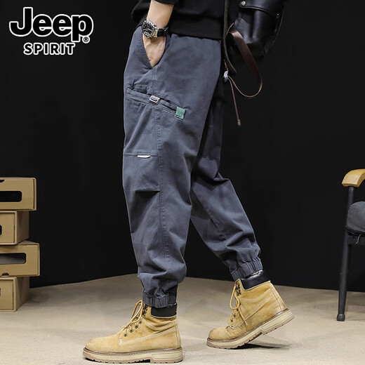 JEEP SPIRIT overalls men's autumn and winter new loose harem men's casual pants men's elastic leg thickened trousers 22116 Gray L