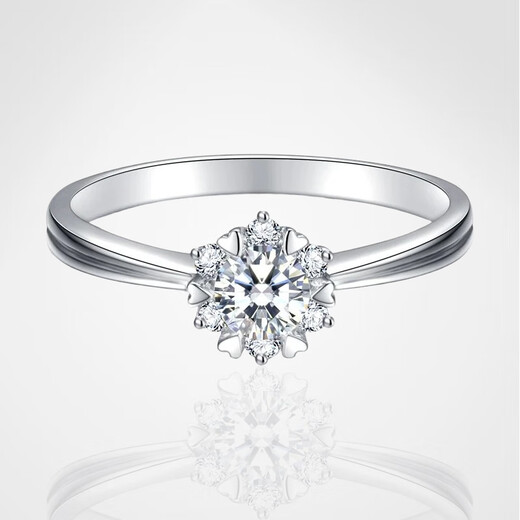 AVHE platinum 950 gold diamond ring with snowflakes on both arms, cultivated diamond ring, wedding gift for daughter on Chinese Valentine's Day, platinum diamond ring with snowflakes on both arms - 50 points center diamond