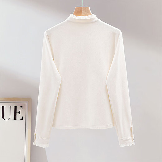 Cypress ear-hemmed bottoming shirt 2026 spring new women's simple commuting single-breasted long-sleeved T-shirt