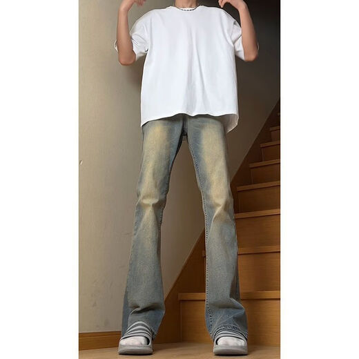 Mode Handu Jeans Herren Frühlings- und Herbst Sommergürtel Cleanfit American Hosen Herren -Vibe Style Light Loft Casual Hosen Zement grau G841 L