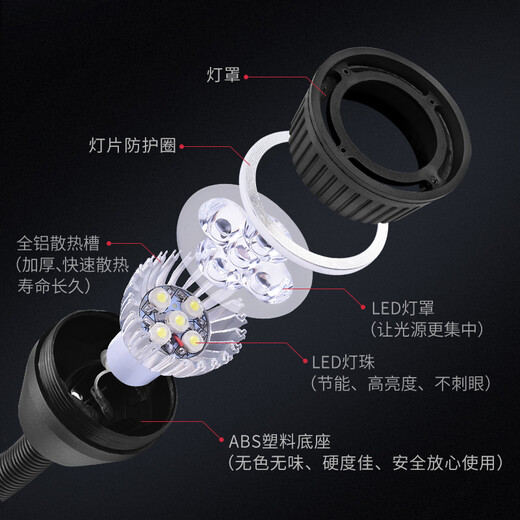 Polyo LED-Werkzeugmaschinen-Arbeitslampe, Beleuchtungslampe, Stanzfräsmaschine, Schleifmaschine, Tischlampe, weiche Polröhrenlampe, starker magnetischer Eisensockel, CNC-Werkzeugmaschinenlampe, 24 V, 220 V, 10 Kunststoff-Lampenfassung + Schalter, magnetische Fixierung, 110–220 V (5 W)