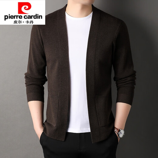 Pierre Cardin high-end wool sweater men's knitted cardigan spring and autumn new solid color fashion versatile casual black sweater jacket black L 170/ (suitable for weight 120-140)