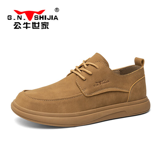 Bull Family Men's Shoes Spring and Summer New Cow Wide Bean Dogs Casual Bean Dogs Hombres de piel suave Shout-Soled Show-up Zapatos de trabajo para hombres Amarillo [Four Seasons Single Shoes] GN124101363 41 (talla de zapatos deportivos)
