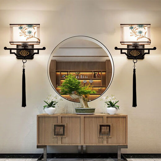 Yaotian New Chinese Wall Lamp Living Room Modern Bedside Lamp Aisle Stair Decoration Background Wall Radar Induction Lamp 6019 Embroidery Wiring/Induction Style