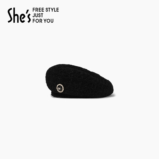 She s Akiko Barbie Elegant Little Fragrance Autumn and Winter Beret Niche Design Elegant Hat Versatile Painter Hat Women's Hat Black G0 One Size M (56-58cm)