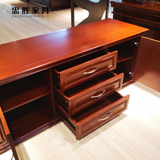Zhongsheng Office Furniture Boss Desk President's Desk Chinese Style Chairman Wood Veneer Office Boss Desk Manager Desk Executive Desk Supervisor Desk Long Coffee Table 1400*700*450 Regular
