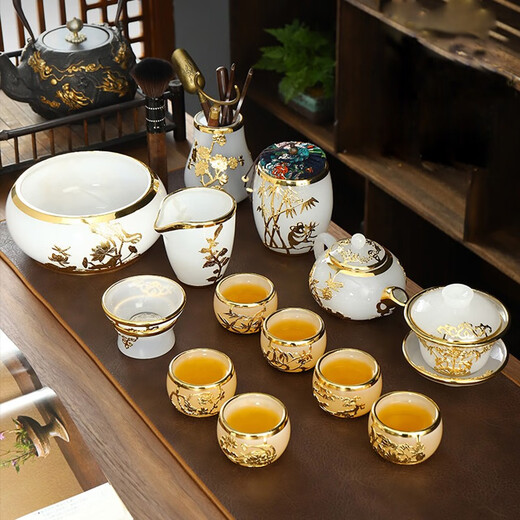 Langting Yafang high-end tea set set, glass pure handmade kung fu tea cup set, home office gift teapot cover bowl, glass set (large set) 14 pieces