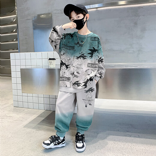 三叶豆（SANYEDOU）男童套装春秋款儿童运动服中大童衣服男孩悟空卡通卫衣秋季两件套 TZ6167款绿色 170cm