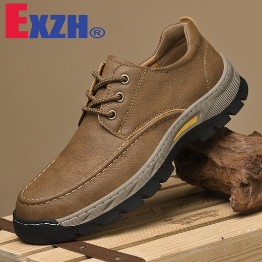 EXZH品牌真皮户外运动登山鞋男休闲皮鞋爸爸防滑牛皮厚底防水工装宽版 9715黑色 41