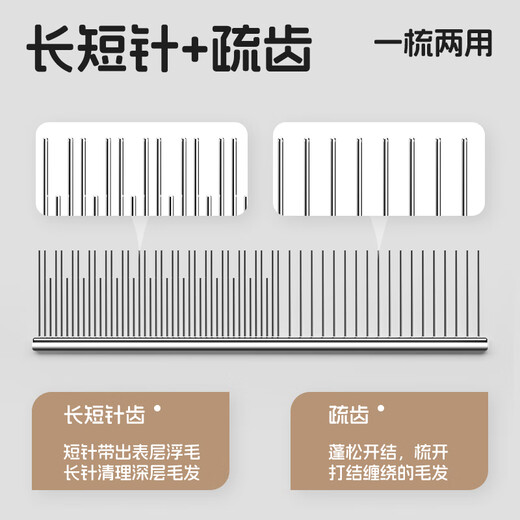POPOCOLA pet comb, knot-removing cat comb, long-haired cat comb, special comb, puppet cat hair comb, dog hair comb, long and short double-tooth comb 19*3.3cm