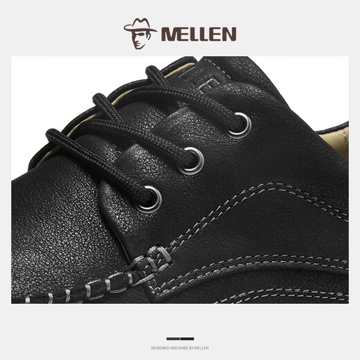 MELLEN Men's Shoes Casual Shoes Genuine Leather Retro Business Men's Shoes Black 37