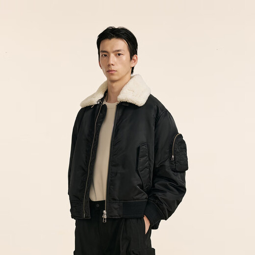 速写男装商城同款2024冬新品短款翻领羽绒服宽松城市轻户外9O0C12530 001本黑 L