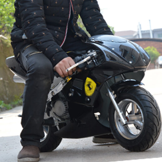 Langchuang 49cc mini motorcycle two-stroke mixed oil fuel version small sports car hand-start small fuel version black 2-stroke mixed oil