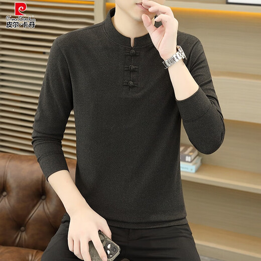 Pierre Cardin (pierre cardin) stand collar long-sleeved T-shirt men's spring and autumn Chinese style Henry collar polo. shirt autumn inner layering shirt for men 8806 white 2XL