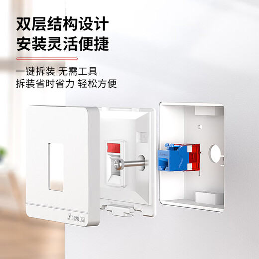 安普康（AMPCOM）网络插座 双口RJ45全面屏CAT678类网线口模块面板 86型RJ11电话二位电脑网口信息母座 AM8602GY