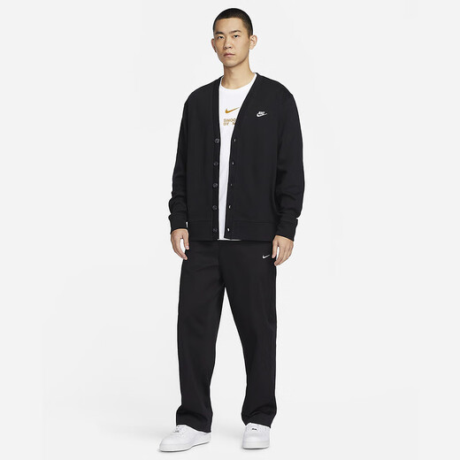 耐克（NIKE） 男针织开衫春季新款黑色纯棉休闲叠搭刺绣外套 FN3899-010 XL